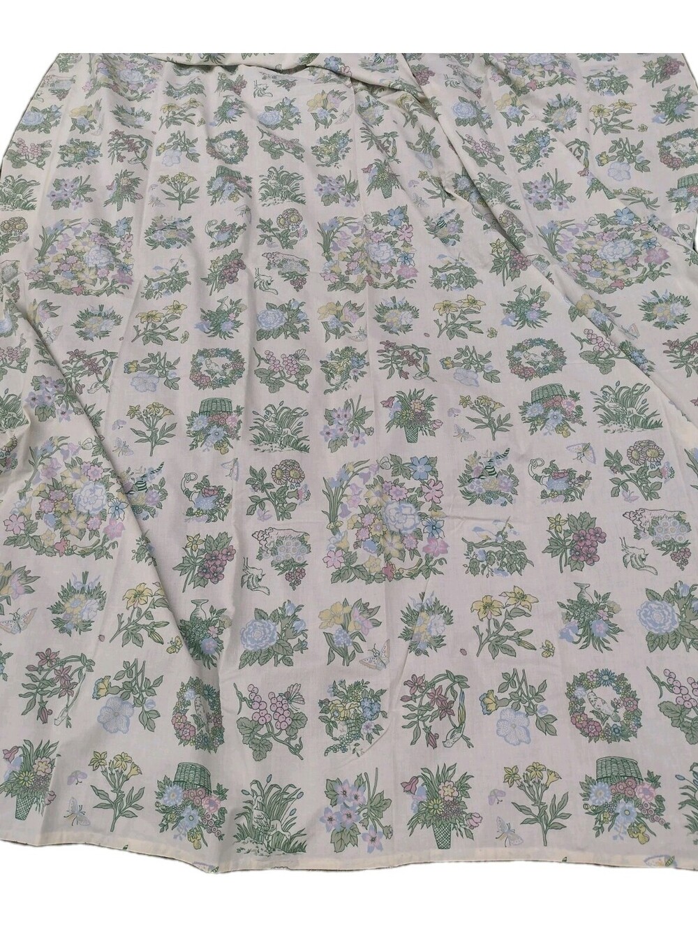 Vintage Floral Cotton Fabric Yardage Birds Butterflies Cottagecore 80x86 New